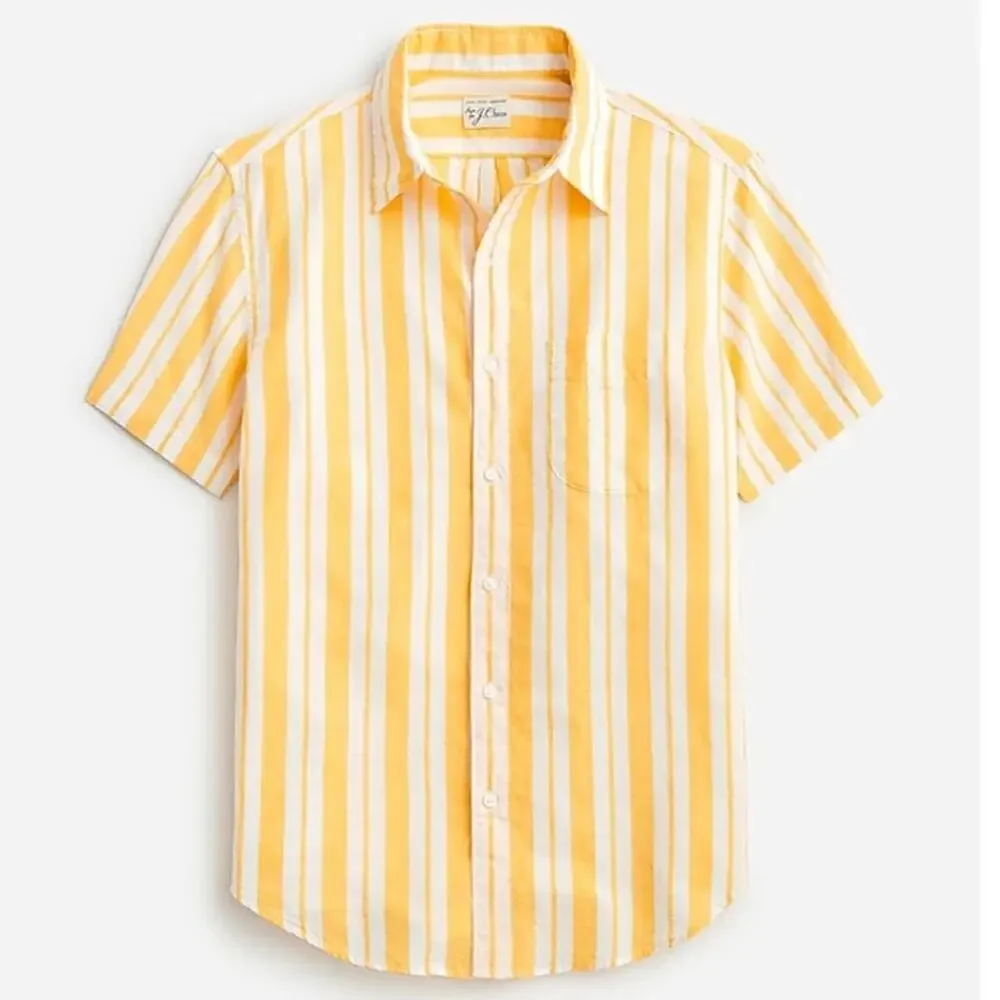 NWT J. Crew Men's Short-Sleeve Slub Cotton-Hemp Blend Shirt Yellow Stripes M